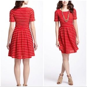 Antri Bordeaux Scalloped Stripes Dress